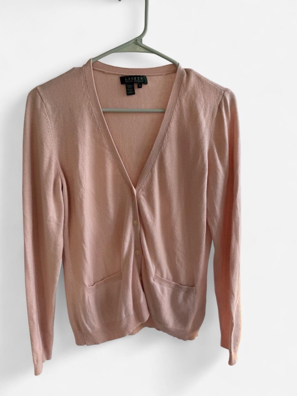 Lauren Ralph Lauren Silk Cashmere Blush Pink V-Neck Cardigan Small